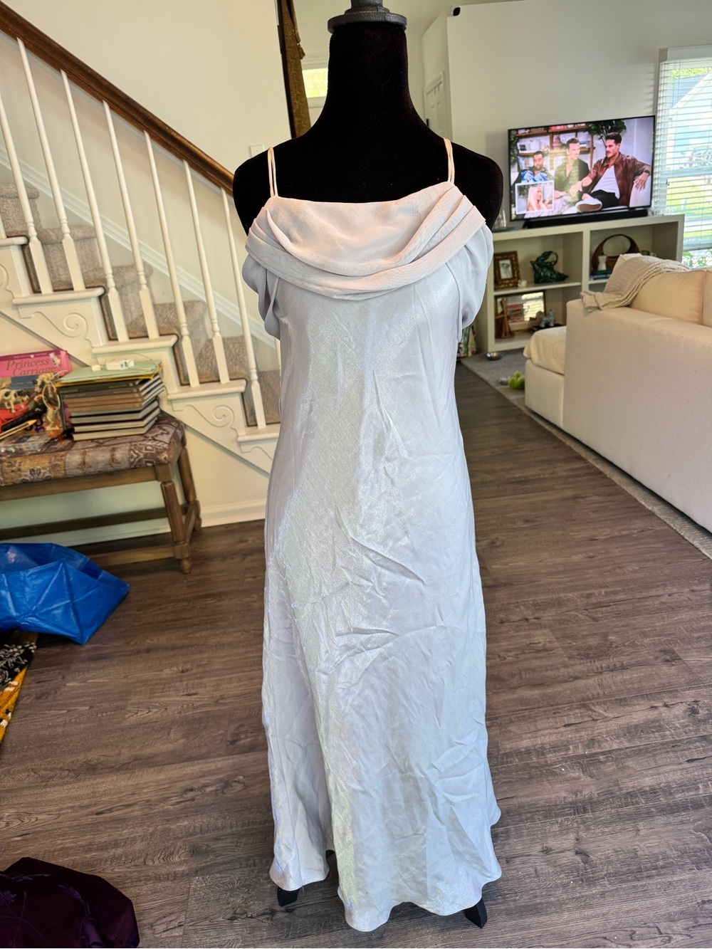 Light Blue Satin Cowl Neck Maxi Dress - Women